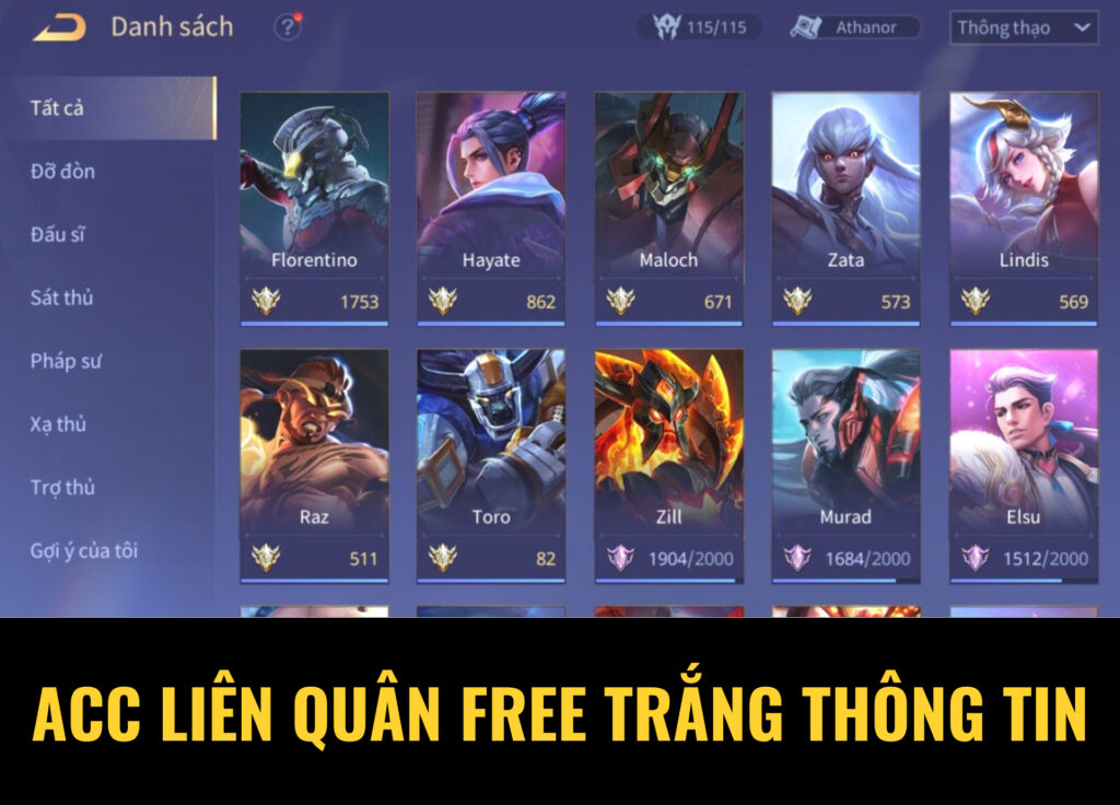 acc liên quân free trắng thông tin