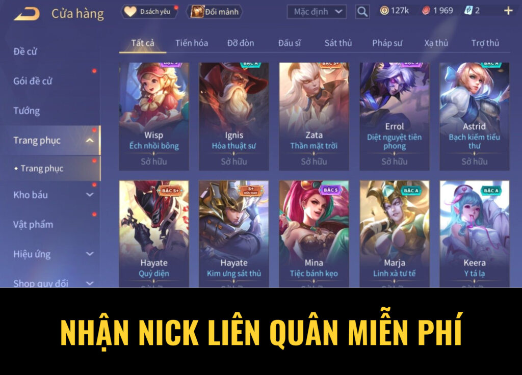 nhận nick liên quân miễn phí