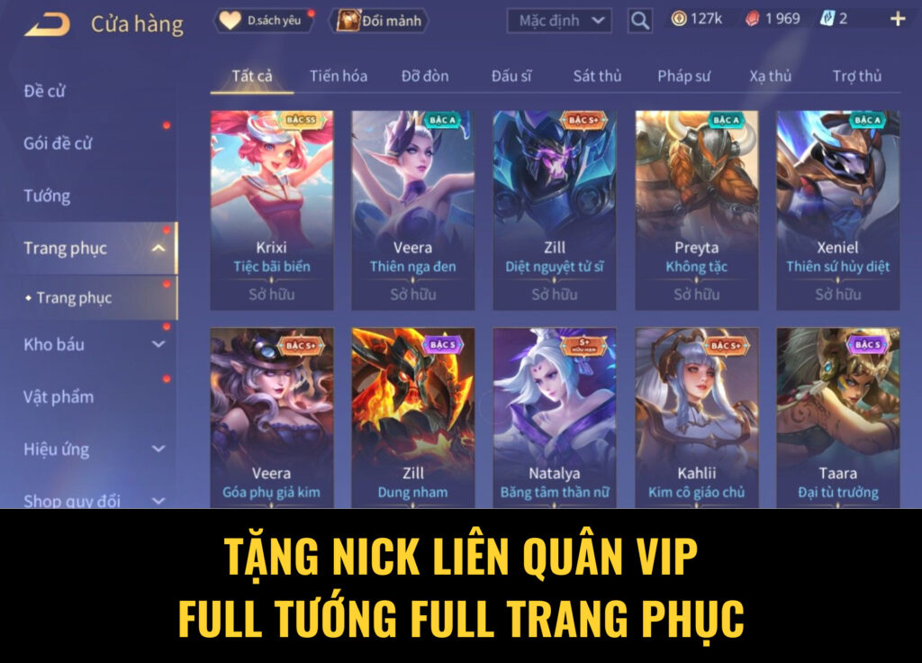 tặng nick liên quân vip full tướng full trang phục