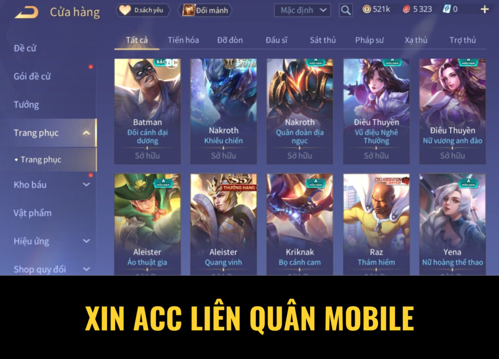 Xin acc liên quân mobile